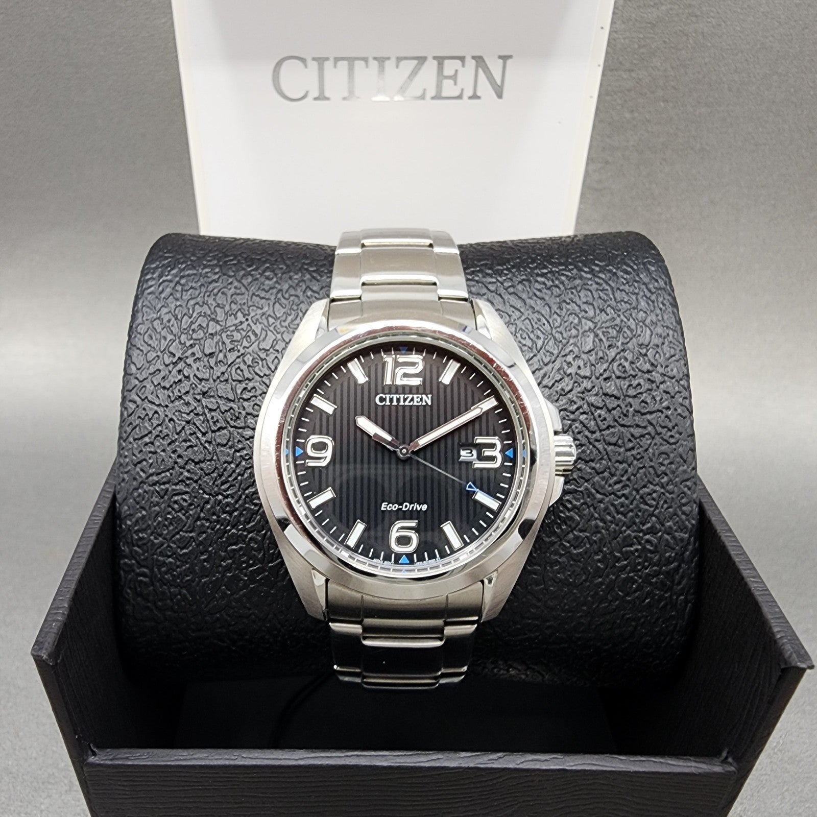 Citizen EcoDrive Watch Men 43mm Black Dial Silver Tone Date J810R006961 Runs0