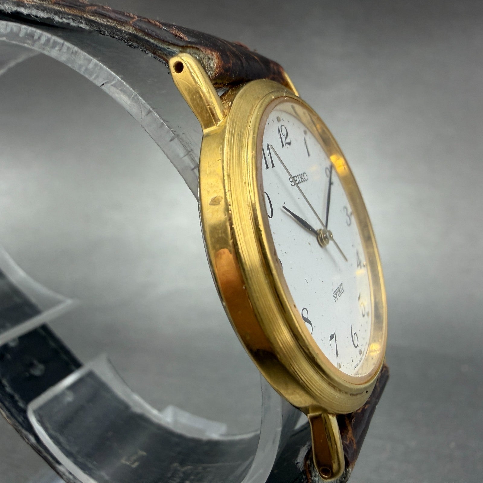 Seiko Spirit Watch Men 33mm White Dial Gold Tone Round  Vintage 5E21-6C00 PARTS4