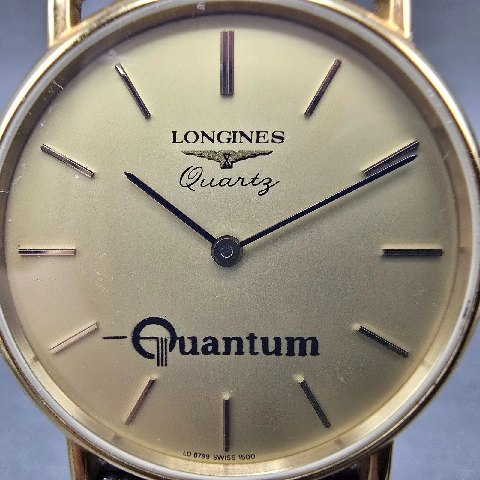 Longines Watch Men 32mm Gold Dial Gold Tone Round Leather Band New Battery VTG1