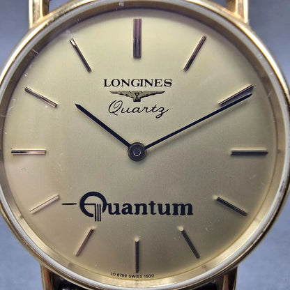 Longines Watch Men 32mm Gold Dial Gold Tone Round Leather Band New Battery VTG1