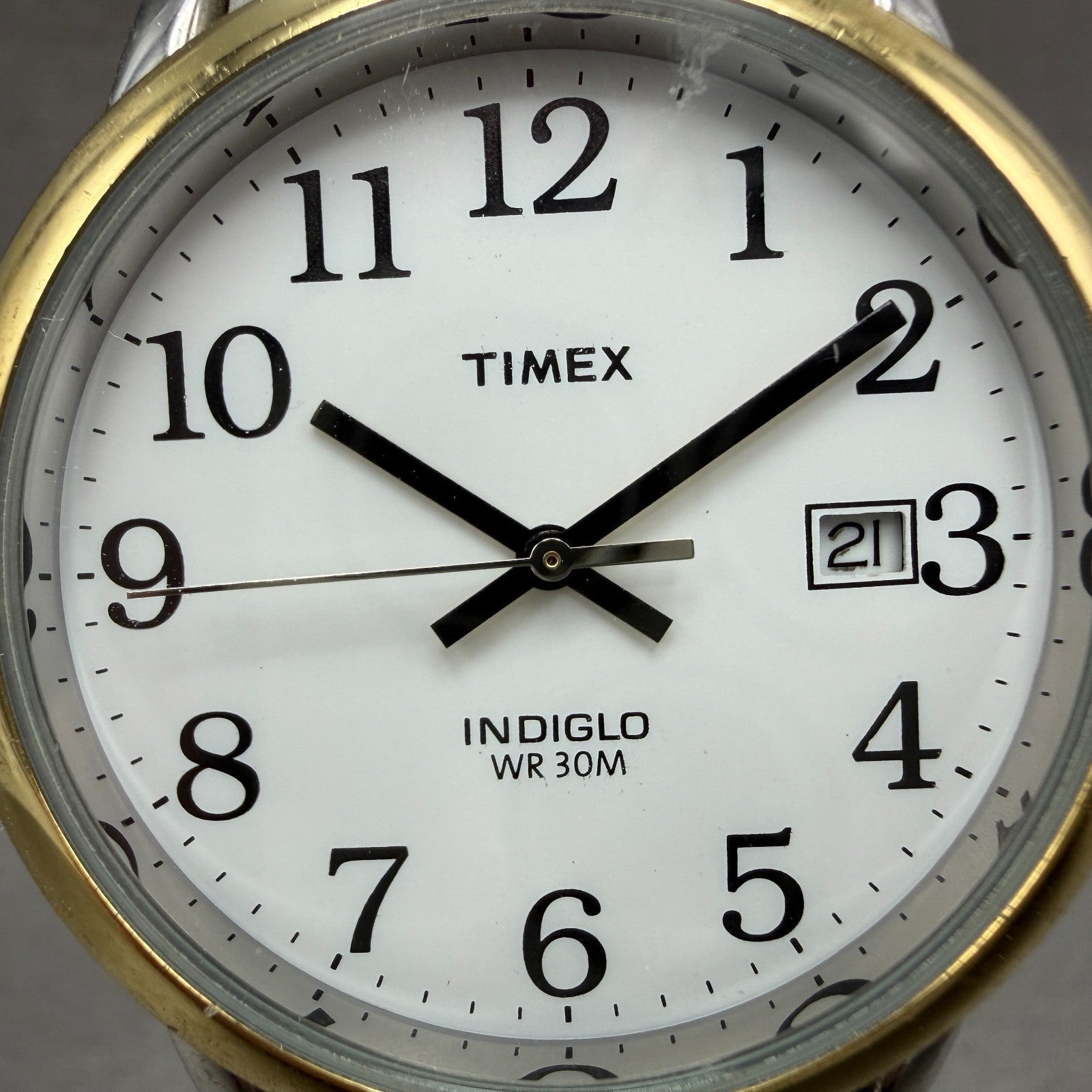 Timex Easy Reader Watch Men 35mm White Dial Two Tone Date Round New Battery1
