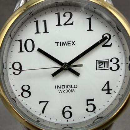 Timex Easy Reader Watch Men 35mm White Dial Two Tone Date Round New Battery1