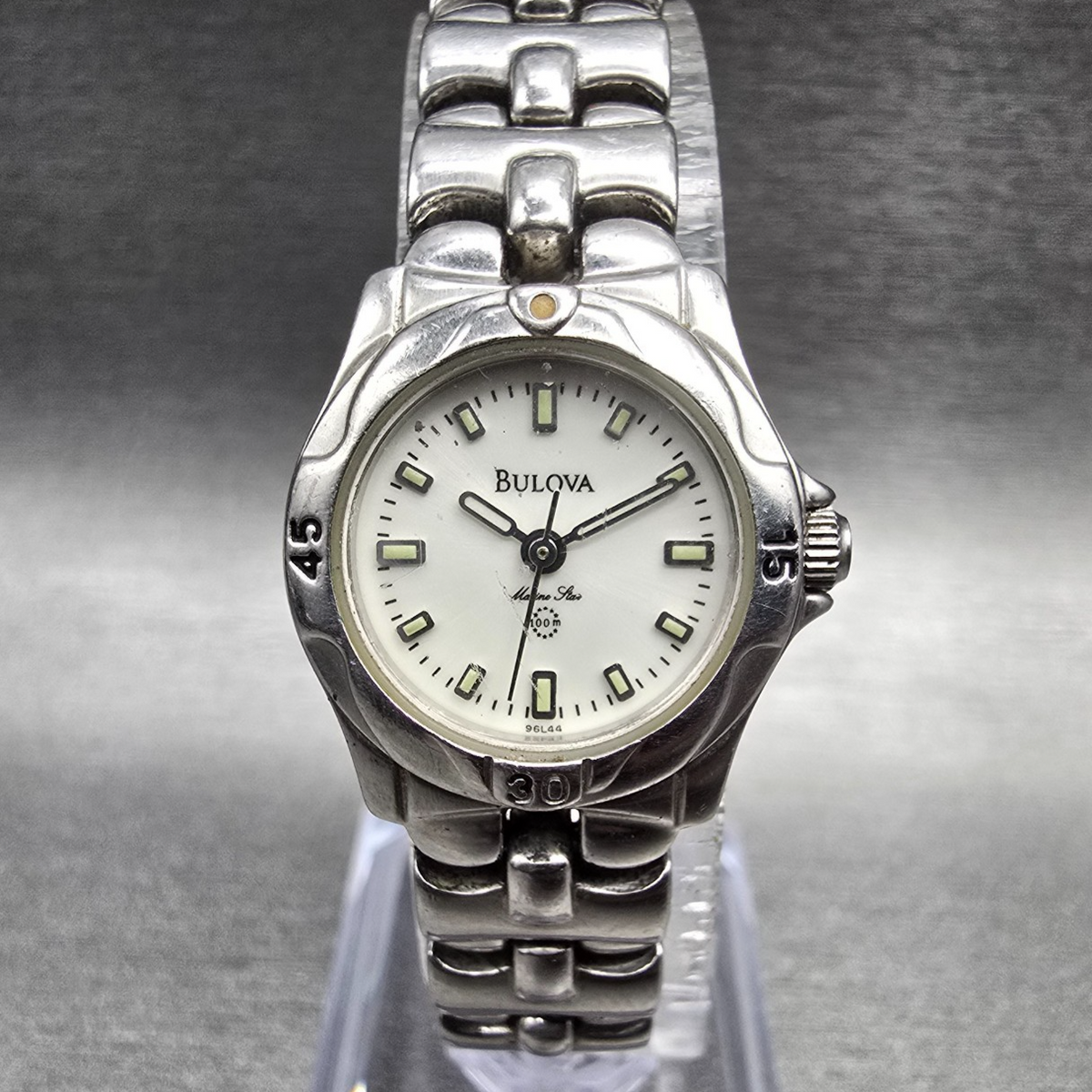 Bulova Marine Star Watch Women 21mm MOP Dial Silver Tone Round 96L44 New Battery0