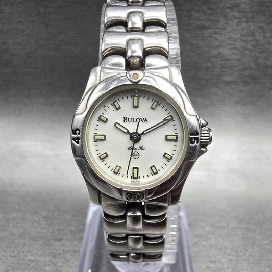 Bulova Marine Star Watch Women 21mm MOP Dial Silver Tone Round 96L44 New Battery0