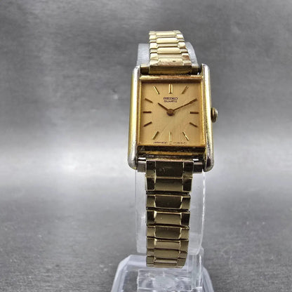 Seiko Tank Watch Women 18mm Champagne Dial Gold Tone 2C20-5010 New Battery VTG5