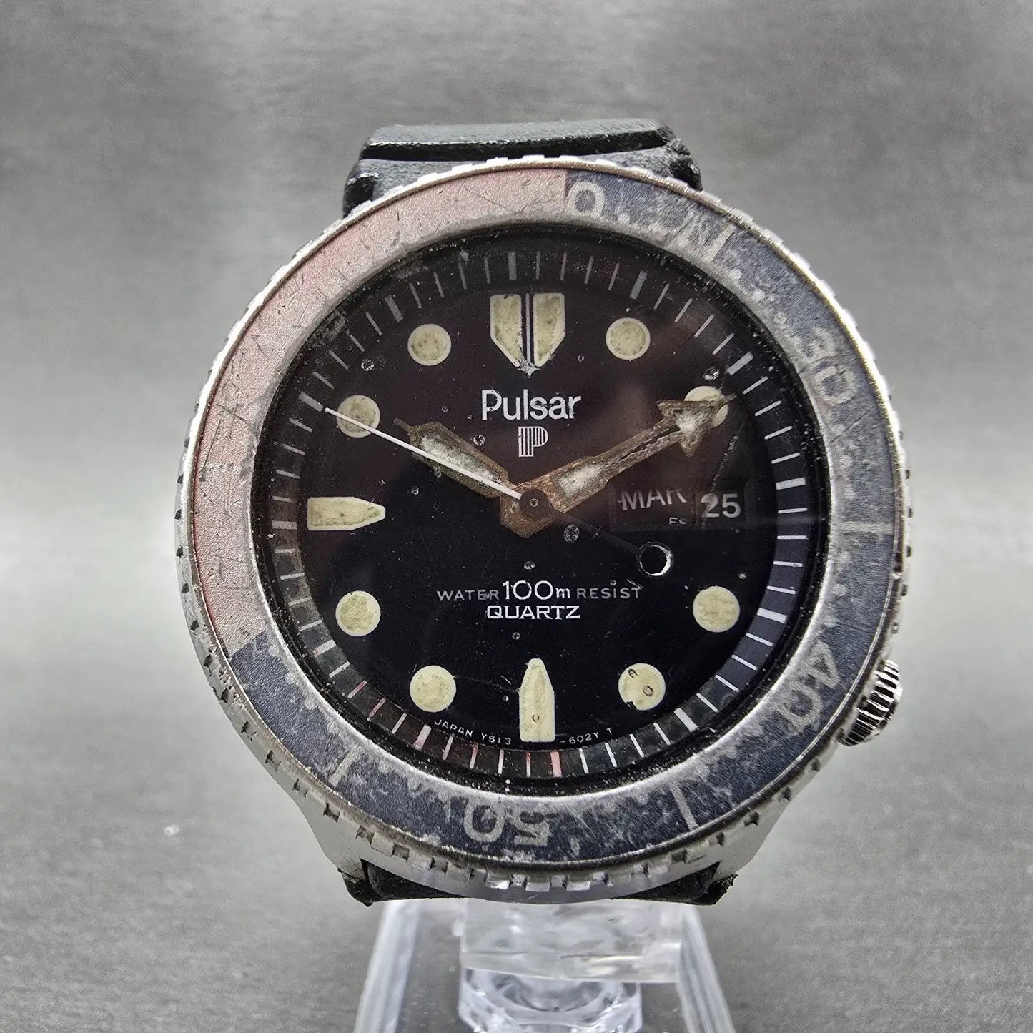 Seiko Pulsar Pepsi Dive Watch Men 41mm Black Dial Steel Daydate Y513-6019 PARTS6