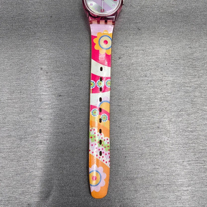 Swatch Summer Day Watch Women 25mm Silver Dial Pink Case LV106 New Battery3