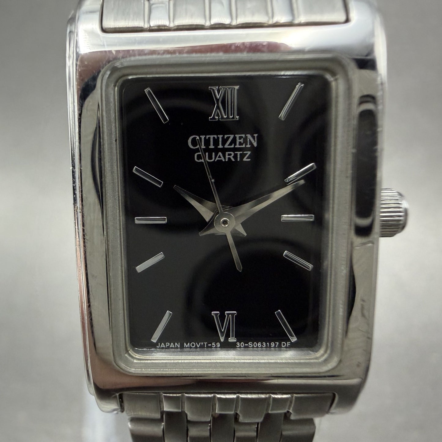 Citizen Tank Watch Women 18mm Black Dial Silver Tone Rectangle New Battery ABC1