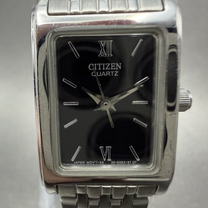 Citizen Tank Watch Women 18mm Black Dial Silver Tone Rectangle New Battery ABC1