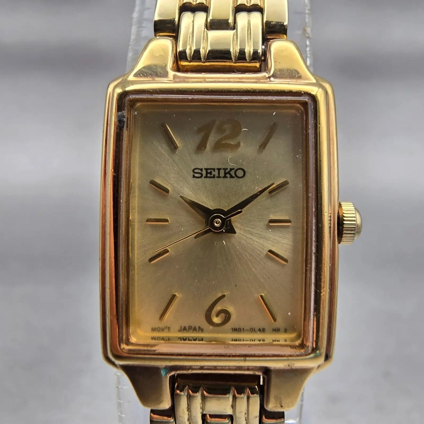 Seiko Watch Women 16mm Champagne Dial Gold Tone Rectangle 1N01-0FH0 New Battery1
