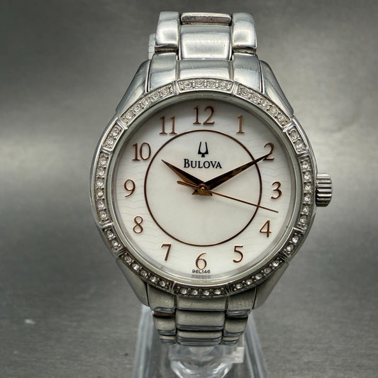 Bulova Watch Women 33mm MOP Dial Silver Tone Round 96L146 New Battery Diamond0