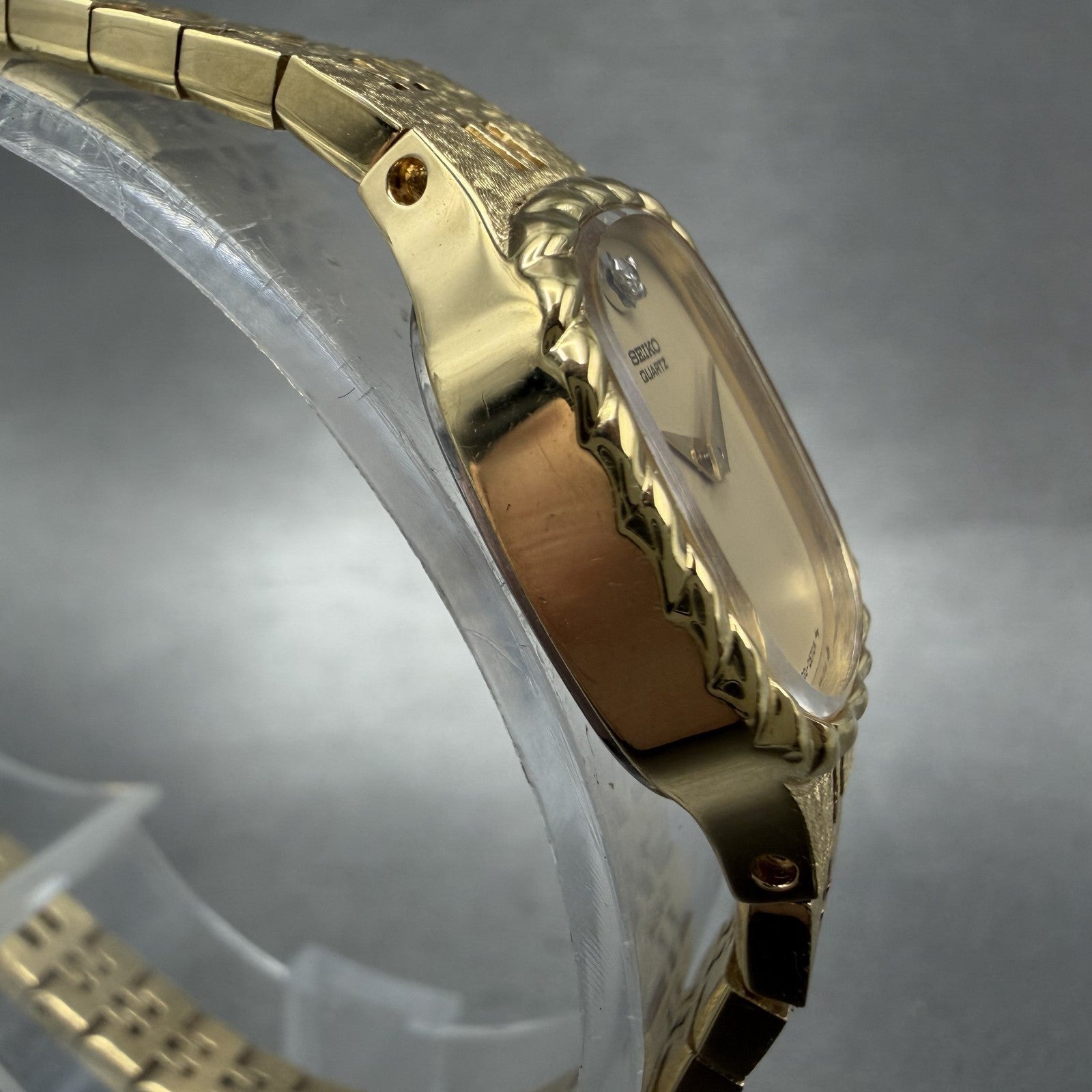 Seiko Watch Women 17mm Tan Dial Gold Tone Rectangle 1400-5349 New Battery3
