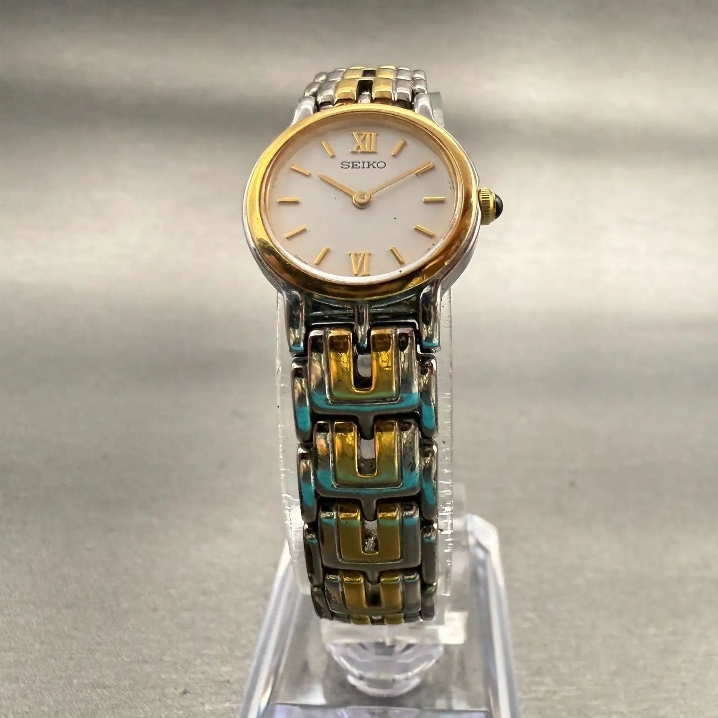 Seiko Watch Women 19mm White Dial Two Tone Round 1N00-0DN0 New Battery Vintage5