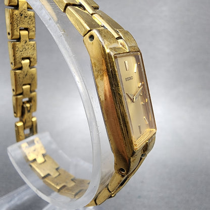 Seiko Tank Watch Women 13mm Champagne Dial Gold Tone Rectangle 2e207479 New Bat3
