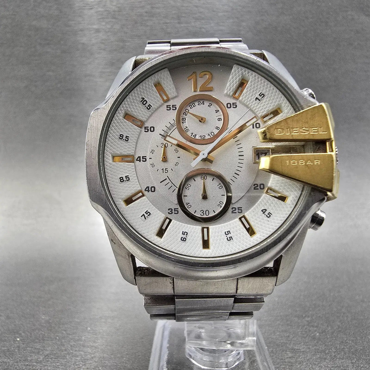 Diesel Mega Chief Chronograph Watch Men 45mm White Dial Steel Date DZ4265 PARTS6