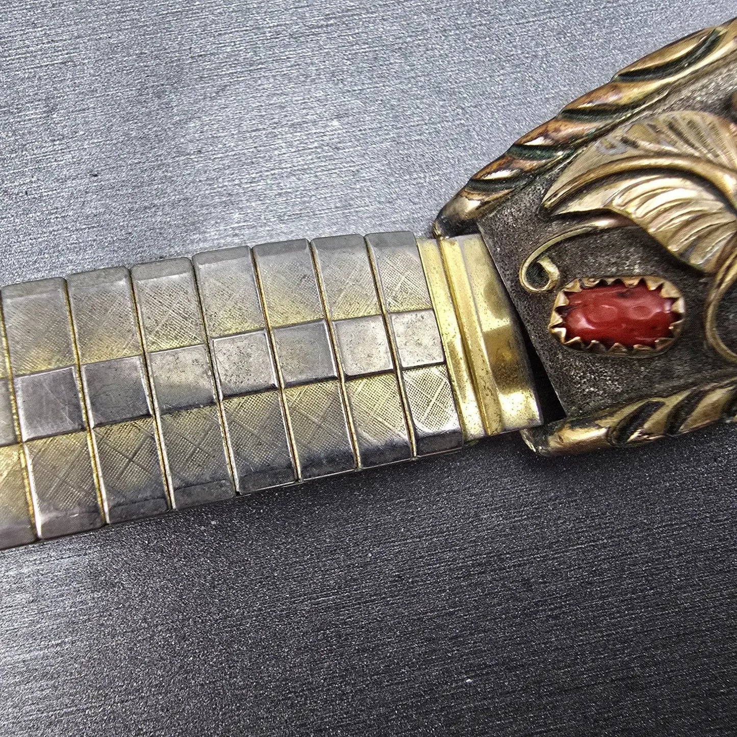 Navajo Watch band tips 18mm 1/20 12K Gold Filled B Red Blue Stones Vintage2
