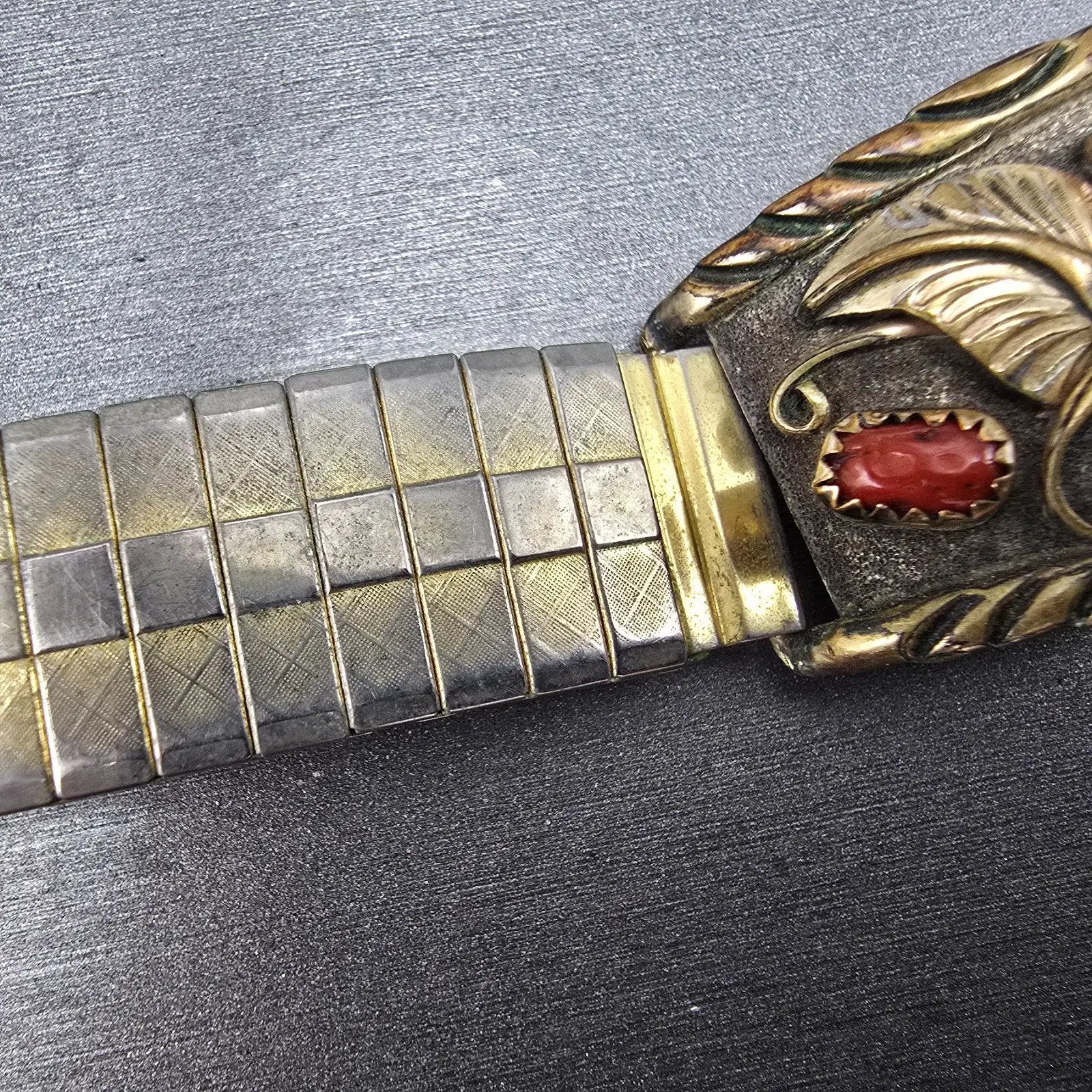 Navajo Watch band tips 18mm 1/20 12K Gold Filled B Red Blue Stones Vintage2
