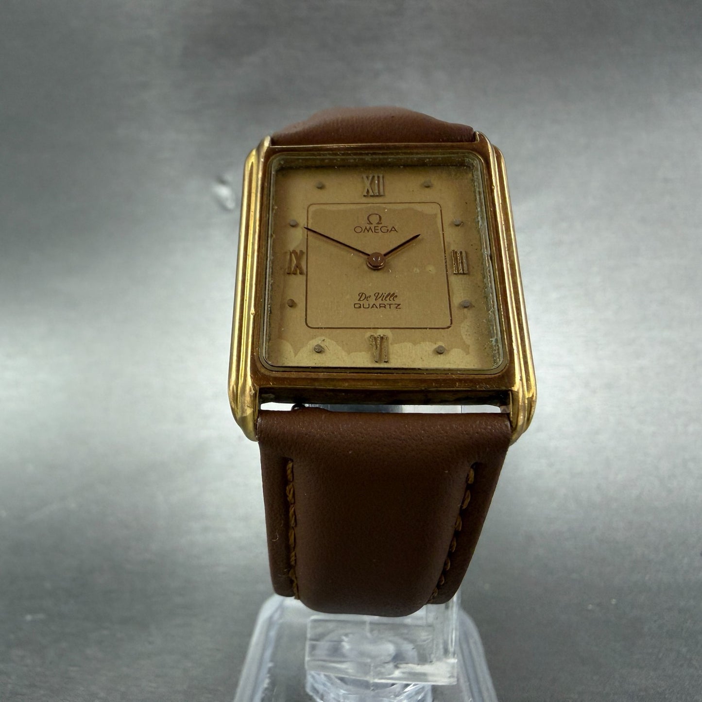 Omega De Ville Tank Watch Men 26mm Gold Dial Gold Tone Rectangle 1365 New batt5