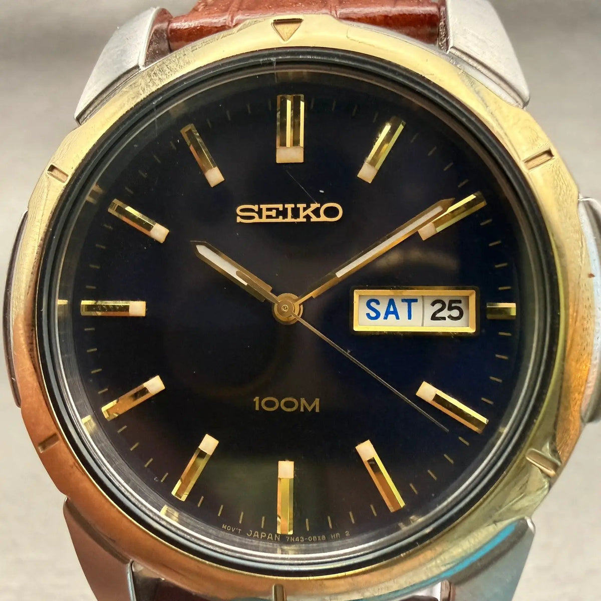 Seiko Watch Men 38mm Blue Dial Two Tone Daydate Round 7N43-0AZ0 New Battery1