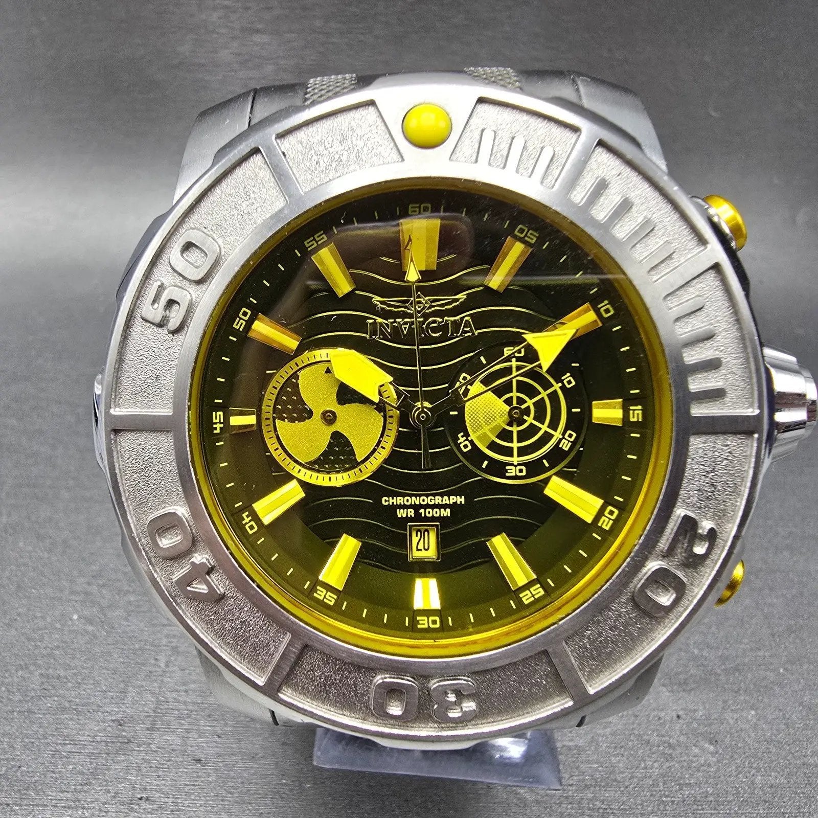 Invicta Coalition Forces Radar Chronograph Watch Men 59mm Yellow Dial Steel Runs0