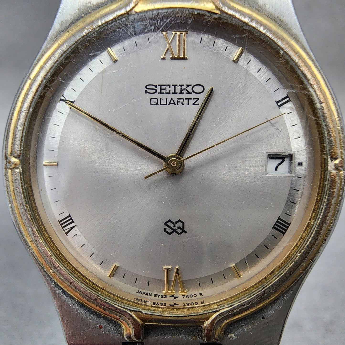 Seiko SQ Watch Men 33mm Silver Dial Two Tone Date Round 5y227a09 PARTS2