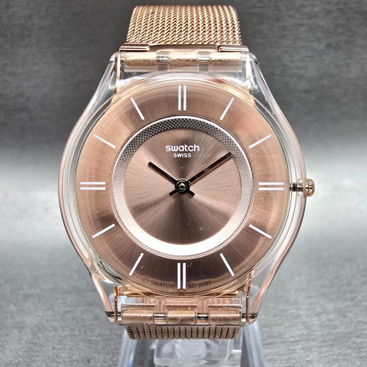 Swatch Skin Hello Darling Watch Women 33mm Rose Gold Dial Clear SFP115M New Batt0