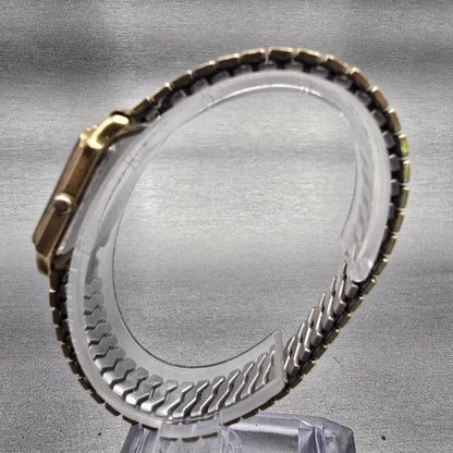 Seiko Watch Woman 20mm Gold Dial Gold Tone Rectangle 7321-5040 New Battery VTG6