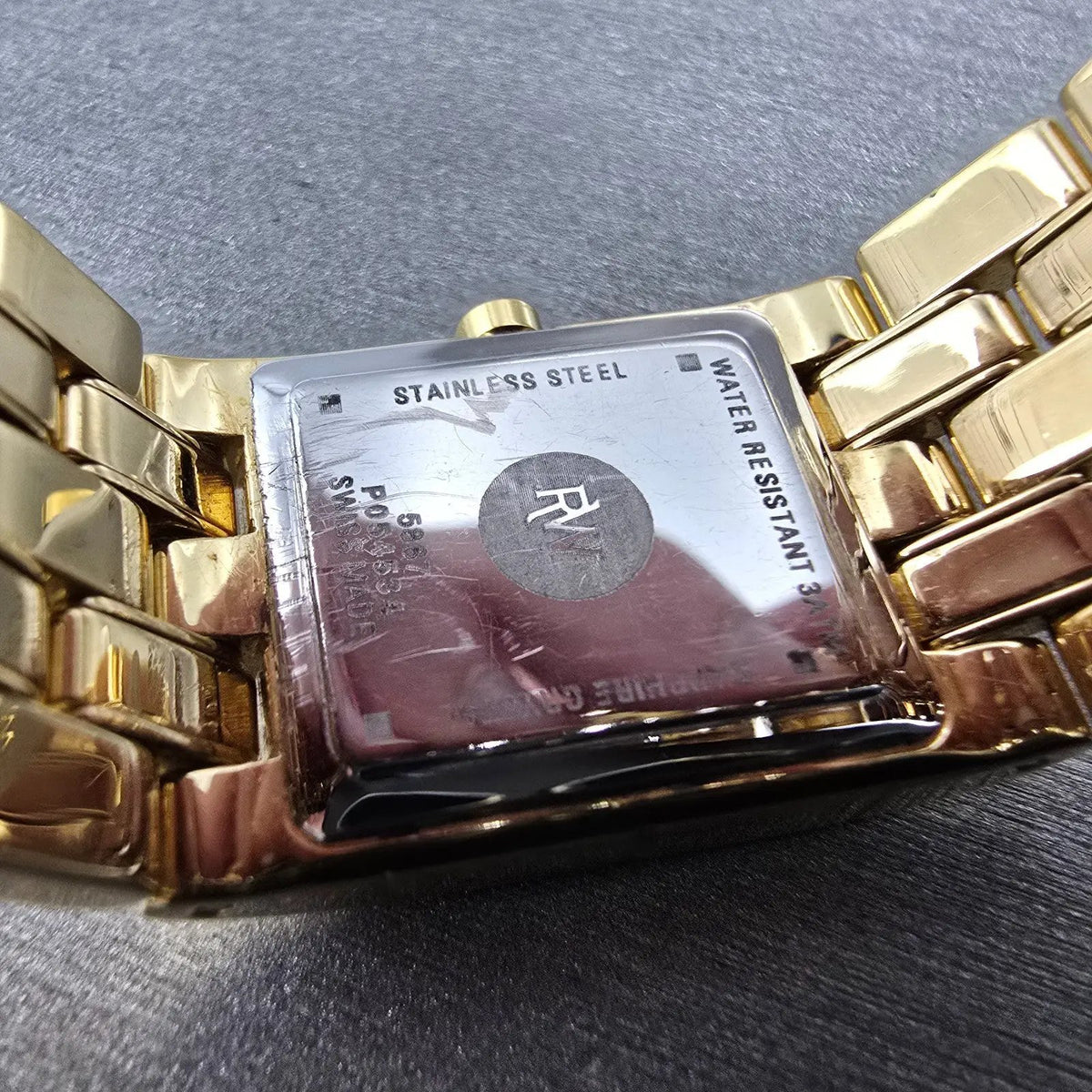 Raymond Weil Tema Watch Men 20mm Gold Dial Gold Plated Rectangle 5887 PARTS10