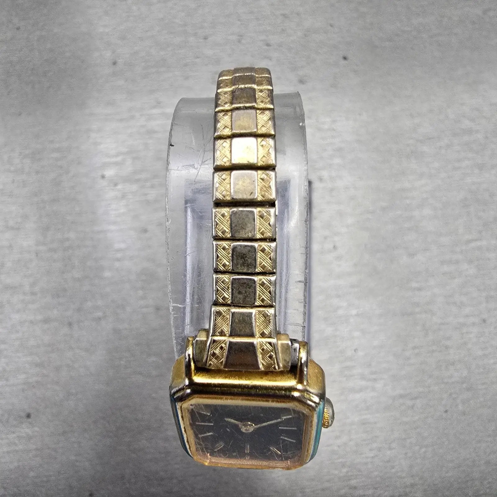 Citizen CQ Watch Women 17mm Black Dial Gold Tone Rectangle 3220-986385 New Batt4