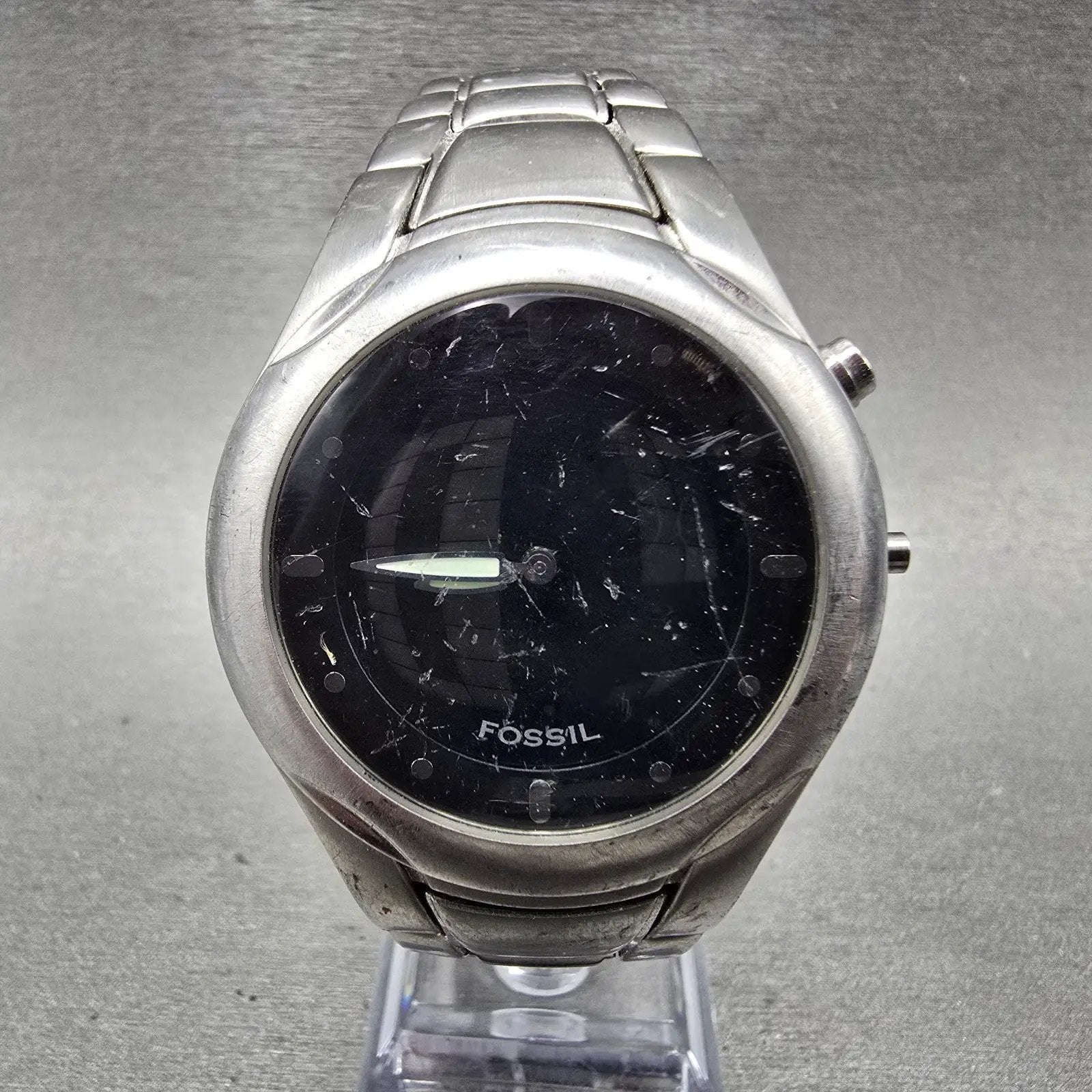 Fossil Big Tic Watch Men 40mm Black Dial Silver Tone Round JR-8094 PARTS0
