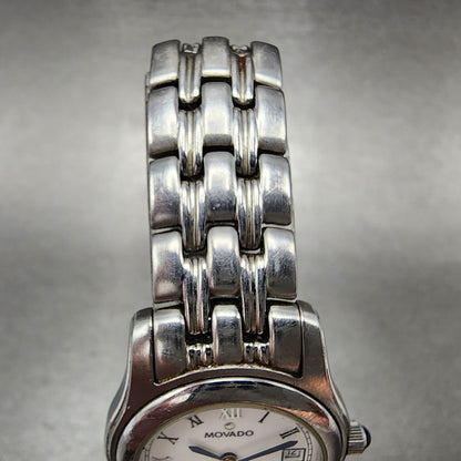 Movado Watch Women 26mm White Dial Steel Date Round 84E60850 New Battery5