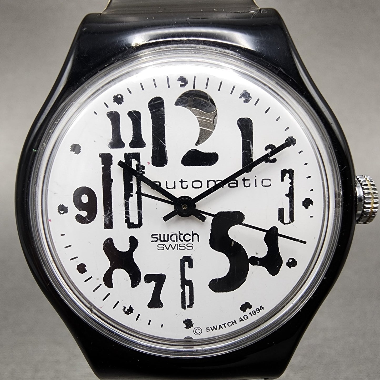 Swatch Blackboard Automatic Watch Men 34mm White Dial Black SAB103 Round Runs1