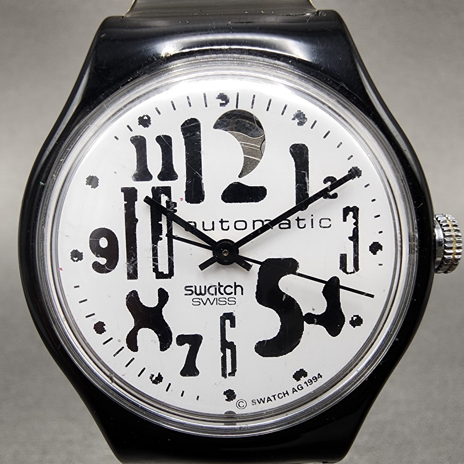 Swatch Blackboard Automatic Watch Men 34mm White Dial Black SAB103 Round Runs1