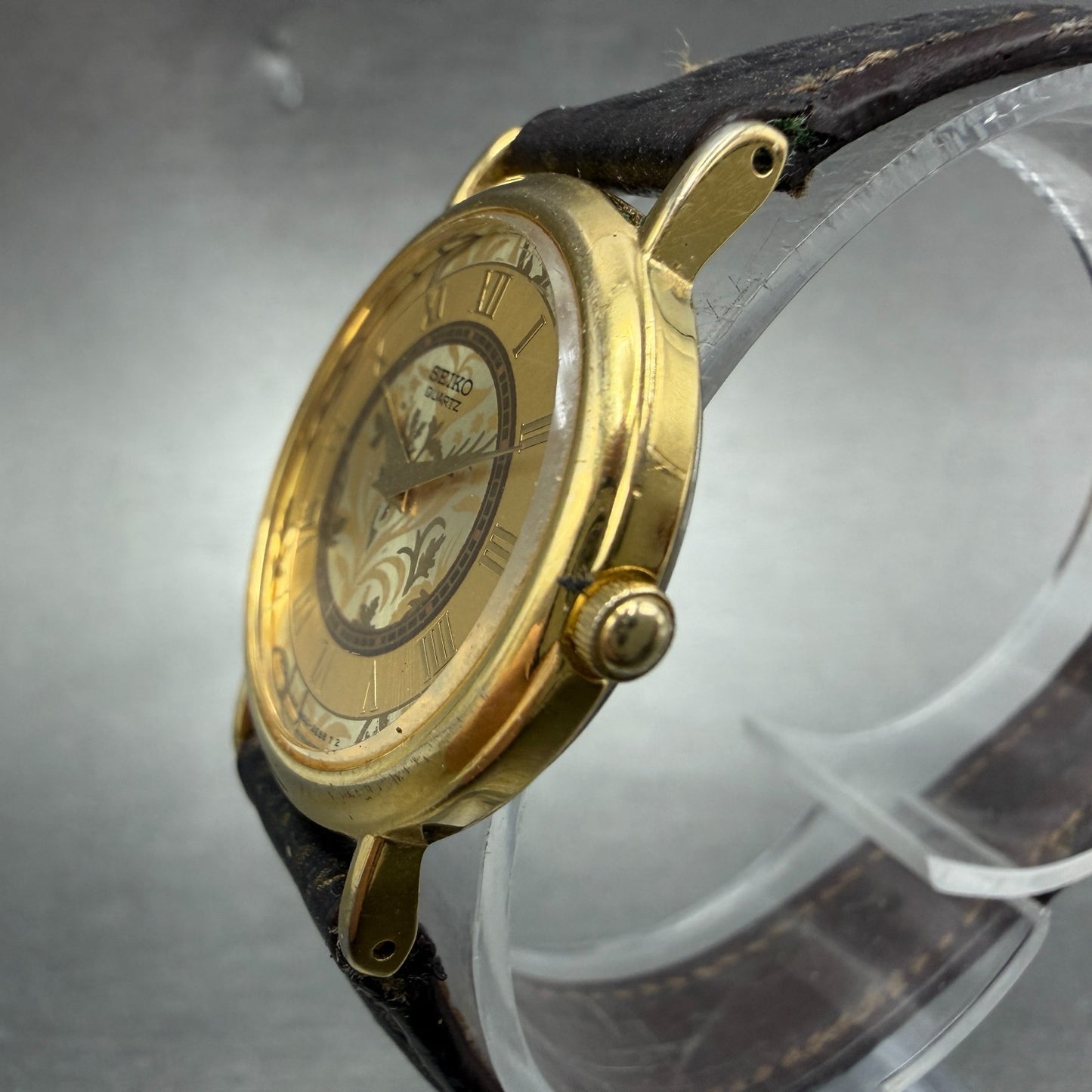 Seiko Watch Women 26mm Gold Floral Dial Gold Tone Round 1n00-0d59 New Battery AB2