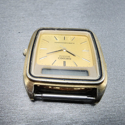 Seiko Analog Digital Watch Men 31mm Gold Dial Gold Tone H357-5029 PARTS