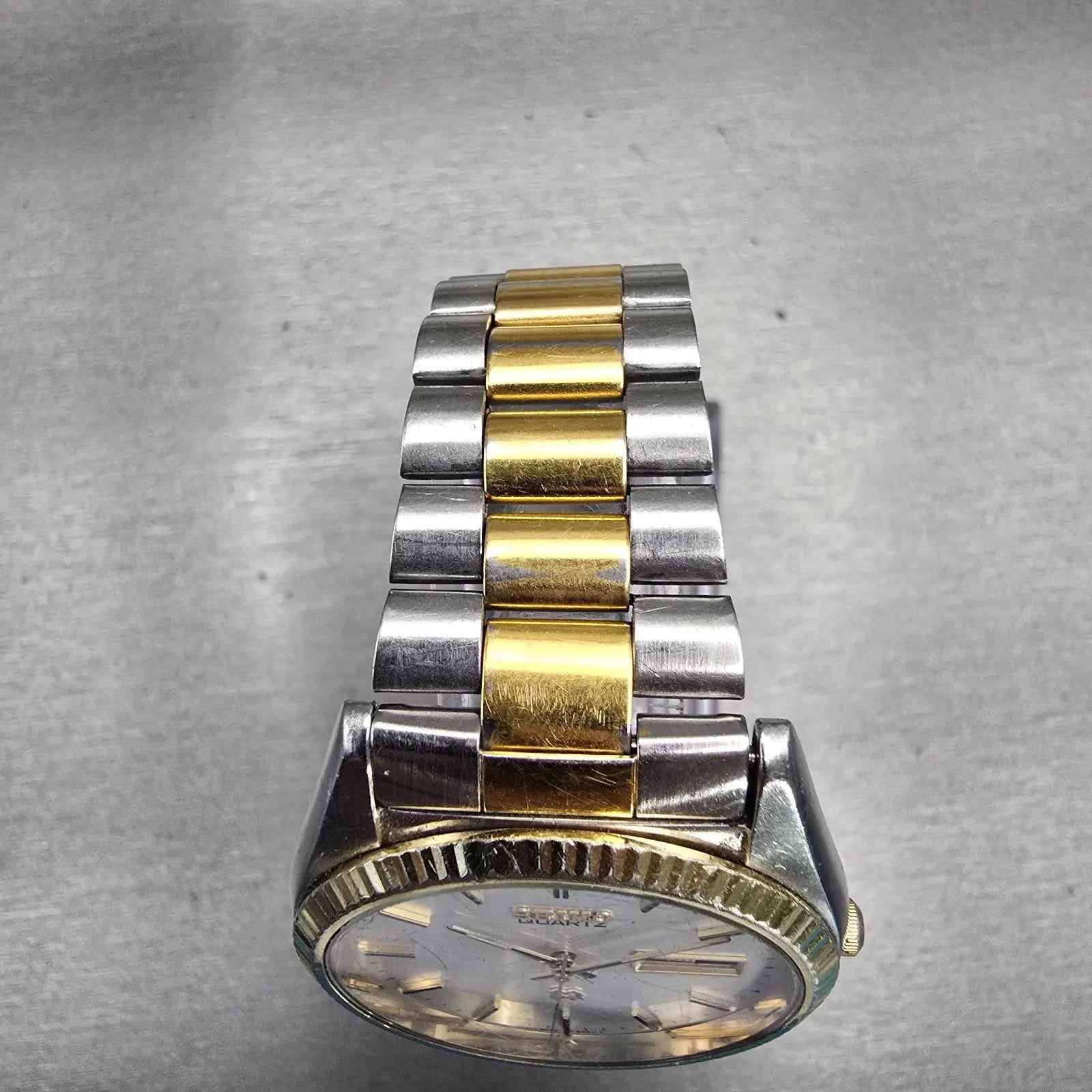 Seiko President Watch Men 35mm Silver Dial Two Tone Daydate 5H23-8029 New Batt4