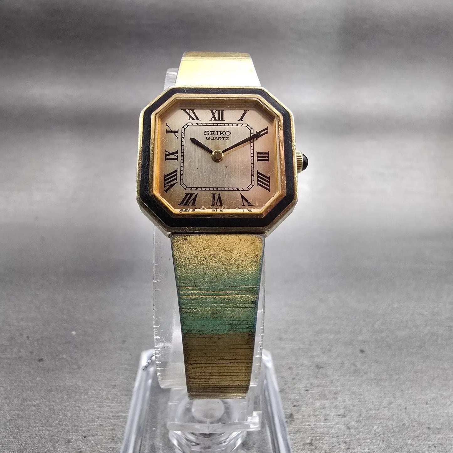 Seiko Watch Women 20mm Gold Dial Gold Tone Octagon 2320-5889 New Battery Vintage5
