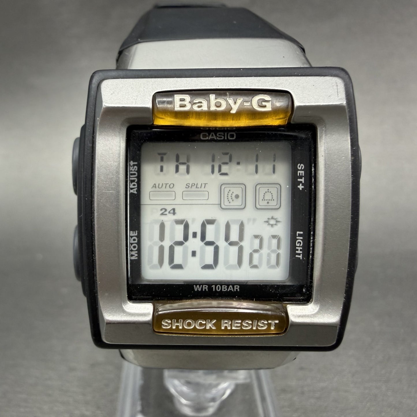 Casio Baby-G Watch Women 35mm Digital Black Silver Alarm Chrono BG-180 New Batt0