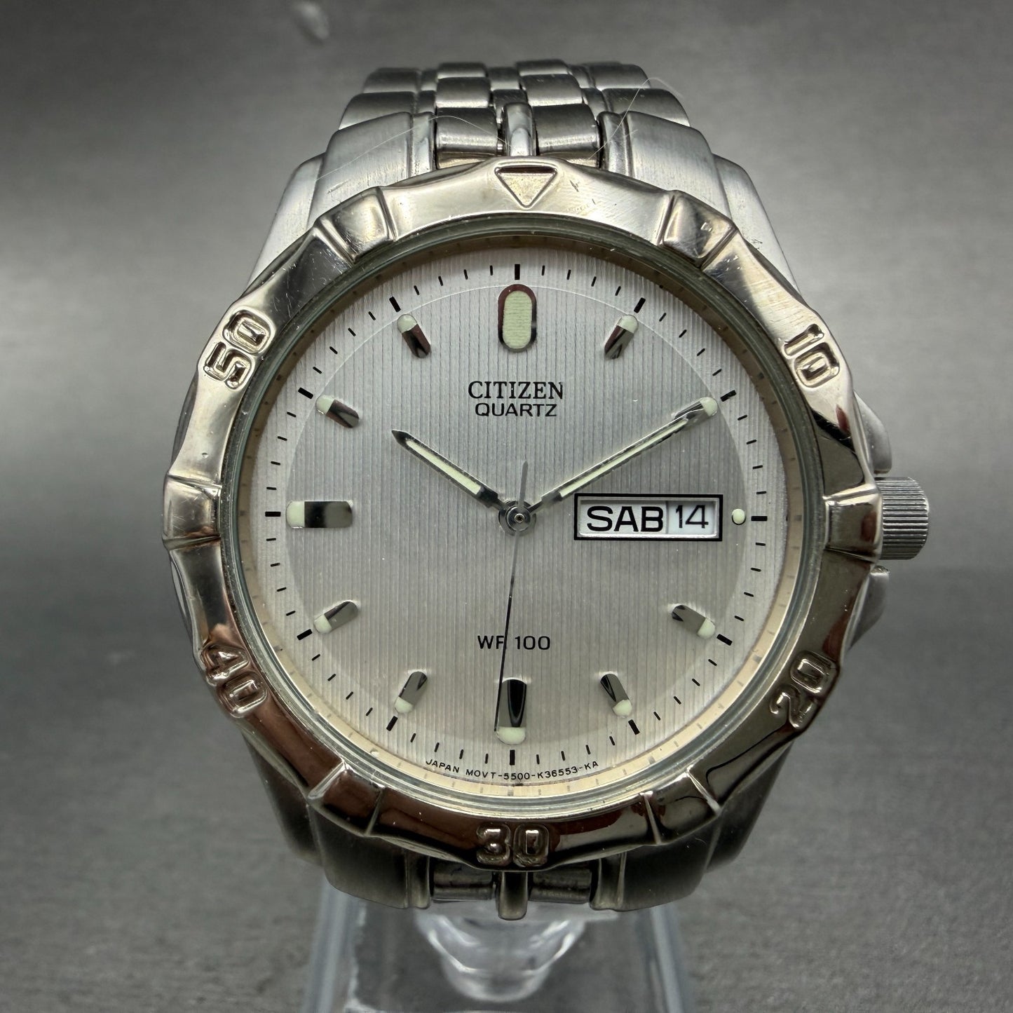 Citizen Watch Men 37mm Silver Dial Silver Tone Daydate Round 5500-K11511 New Bat0