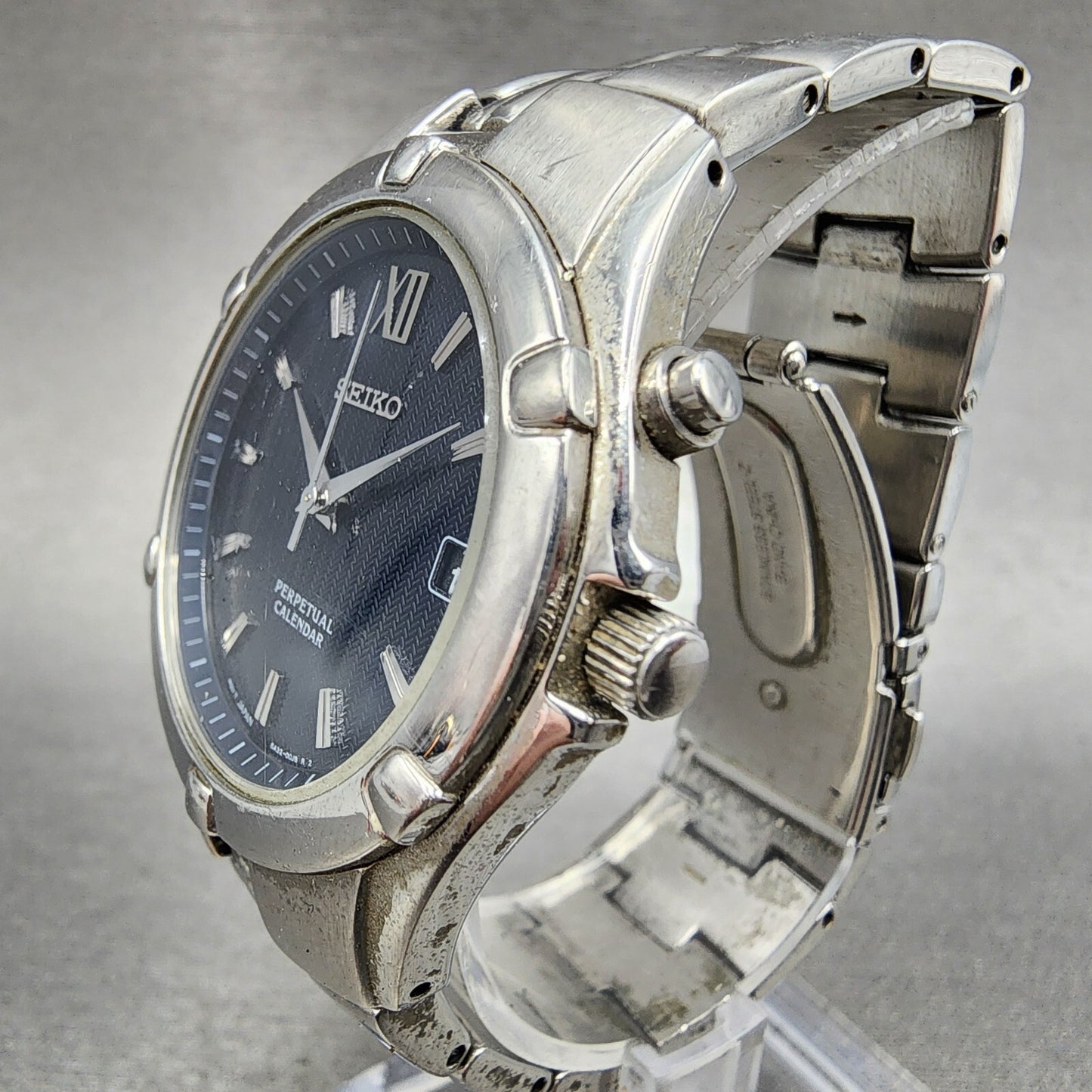 Seiko Perpetual Calendar Watch Men 37mm Steel Date Round 6A3200G0 PARTS3