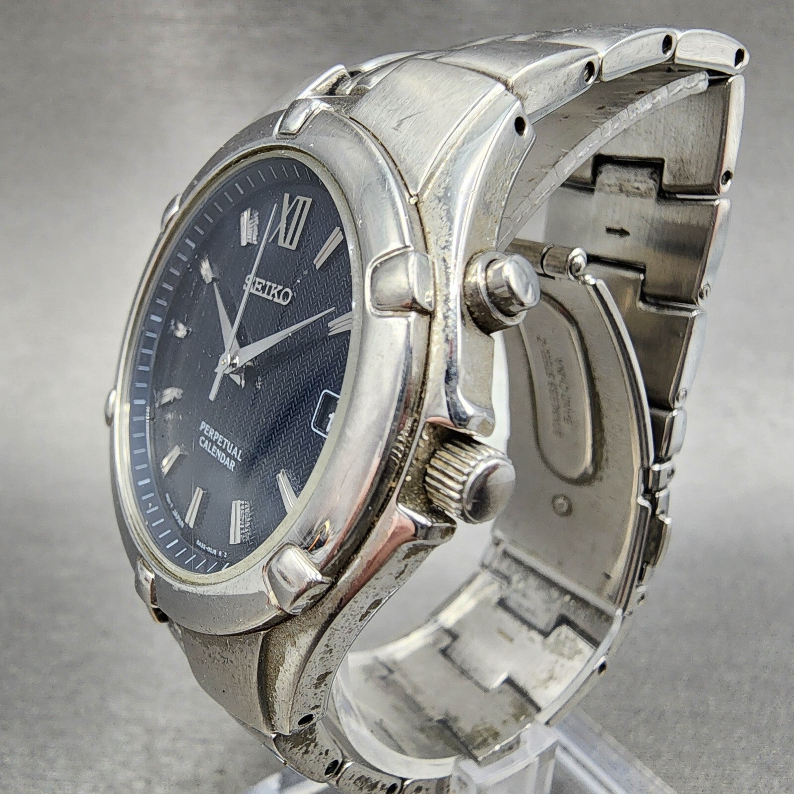 Seiko Perpetual Calendar Watch Men 37mm Steel Date Round 6A3200G0 PARTS3