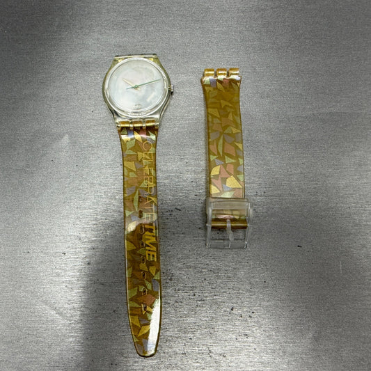 Swatch Watch Unisex 34mm White Dial Clear Case Celebrate time New Battery0