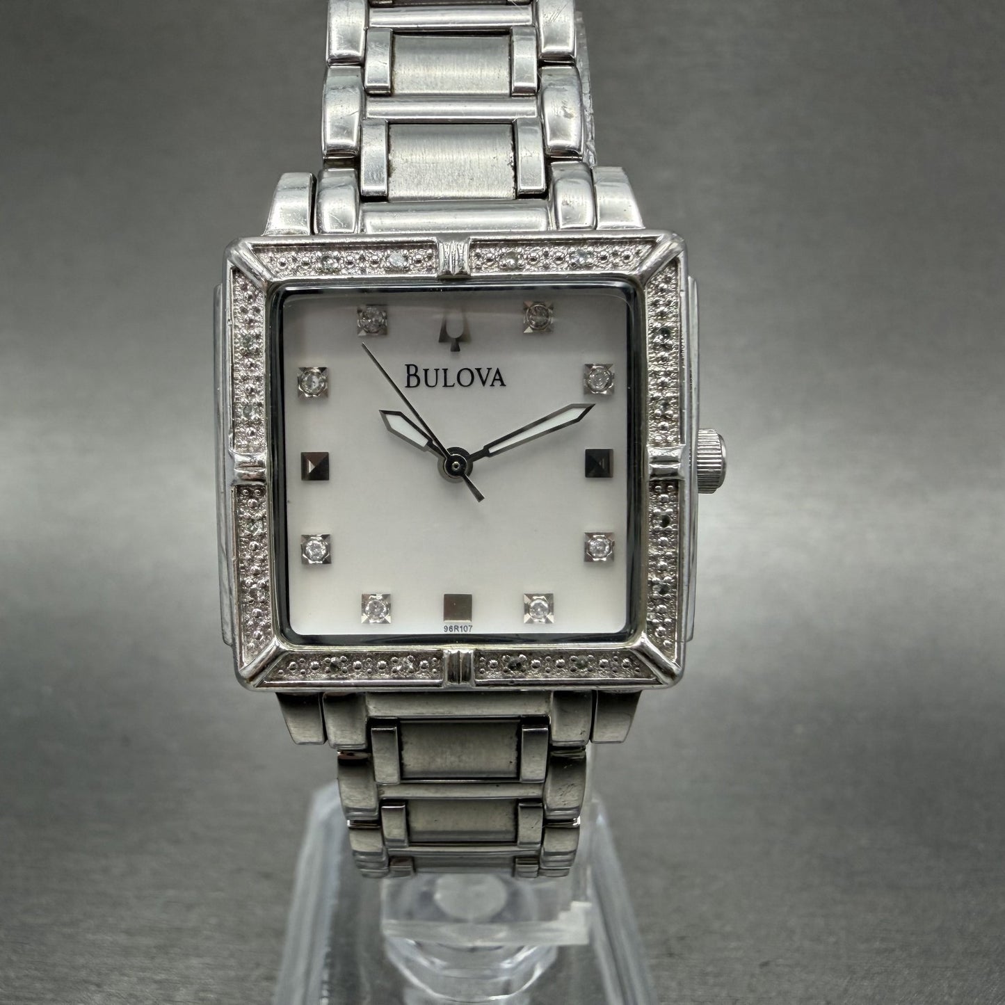 Bulova Tank Watch Women 26mm MOP Dial Silver Tone Rectangle 96R107 New Battery0