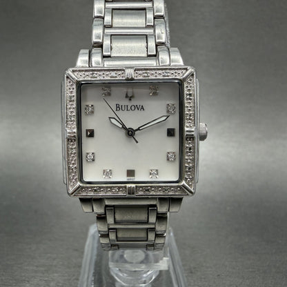 Bulova Tank Watch Women 26mm MOP Dial Silver Tone Rectangle 96R107 New Battery0