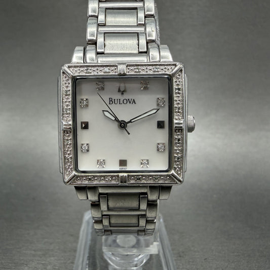 Bulova Tank Watch Women 26mm MOP Dial Silver Tone Rectangle 96R107 New Battery0