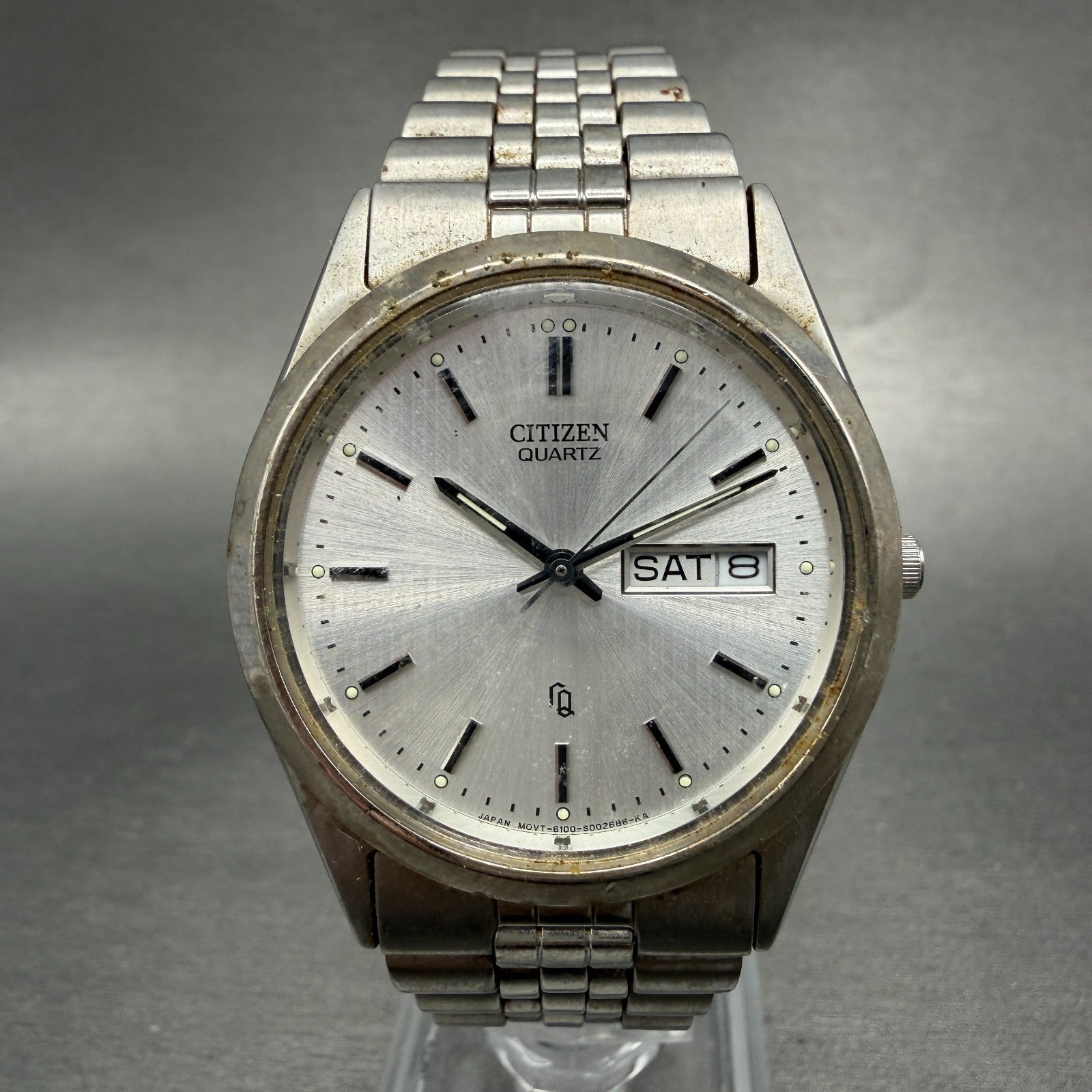 Citizen CQ Watch Men 36mm Silver Dial Silver Tone Daydate 6100-S96389 NewBattery0
