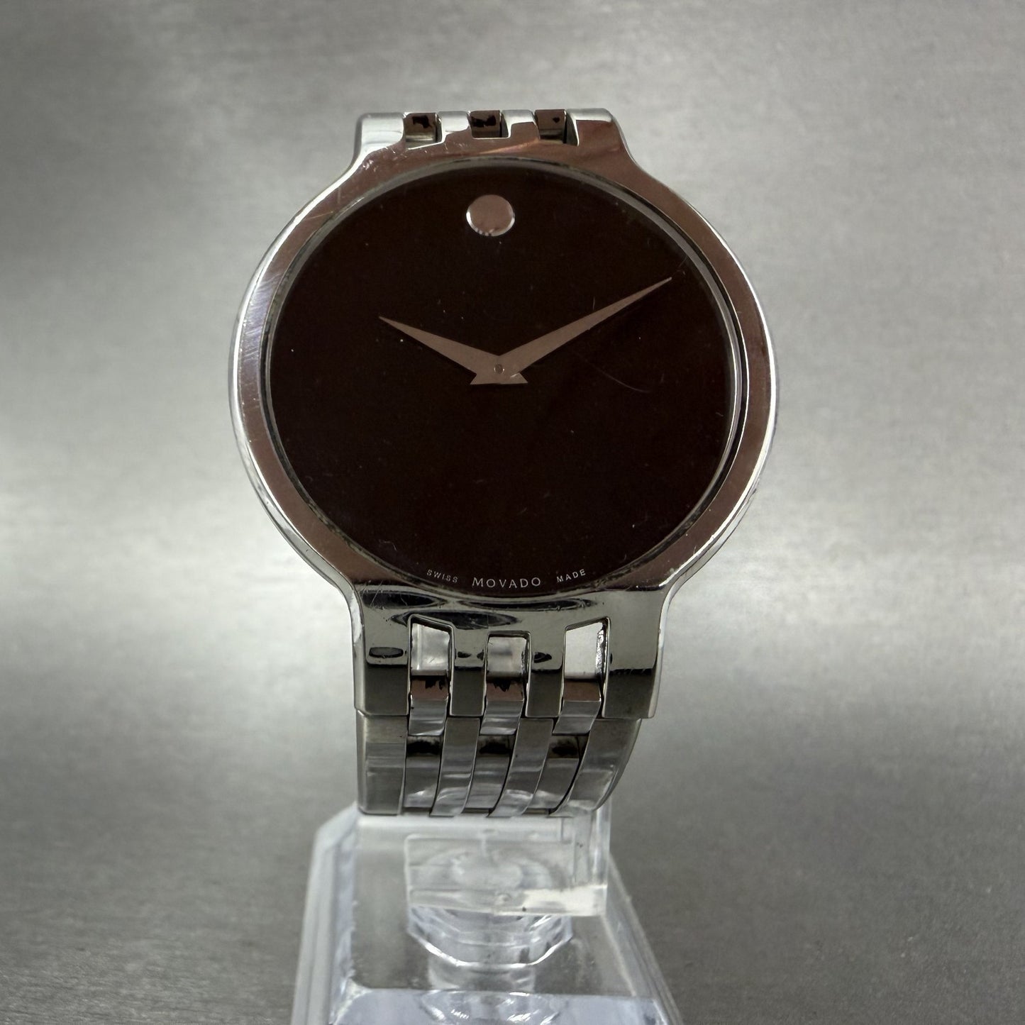 Movado Esperanza Watch Men 38mm Black Steel Round New Battery Bracelet 06060425
