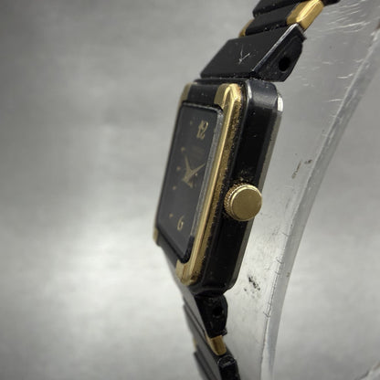 Seiko Tank Watch Women 14mm Black Dial Black & Gold Tone 2E20-5590 New Battery2