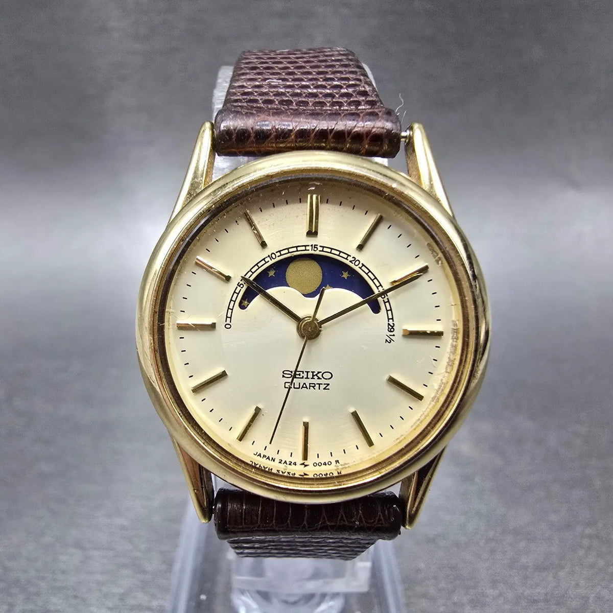 Seiko Moonphase Watch Women 25mm Champagne Dial Gold Round 2A24-0048 PARTS0
