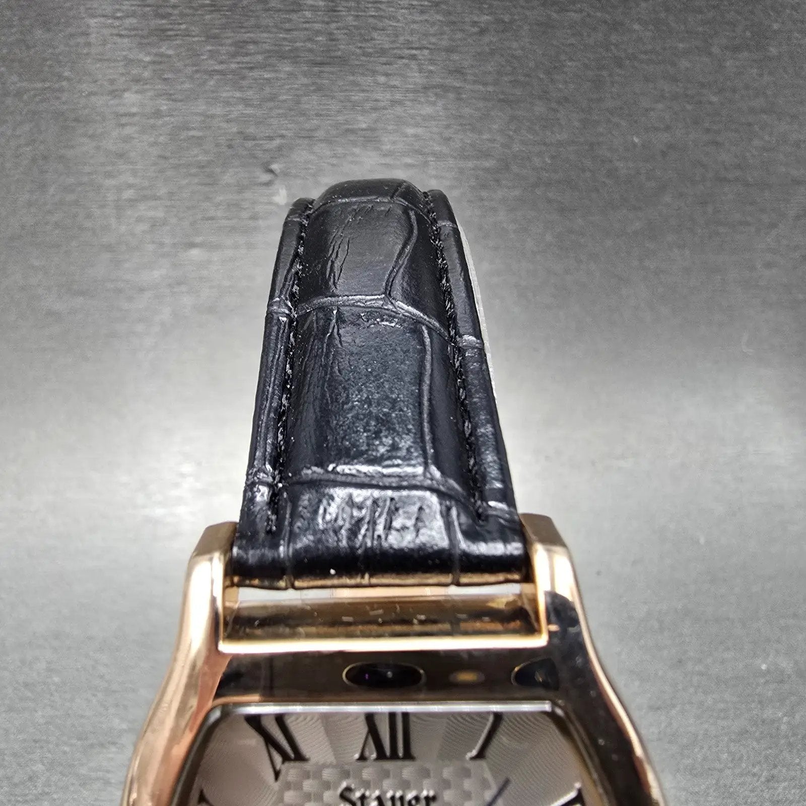 Stauer Boulevardier Tank Watch Men 34mm White Dial Rose Gold Tone Date New Batt4